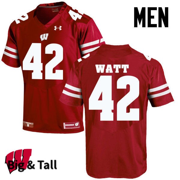 Wisconsin Badgers Men's #42 T.J. Watt NCAA Under Armour Authentic Red Big & Tall College Stitched Football Jersey ZG40S15IA